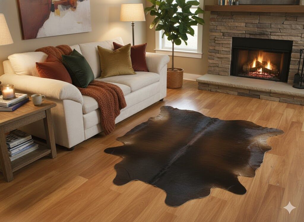 Beautiful Natural Cow Hide Dark Brown Area Floor Rugs 169x179cm