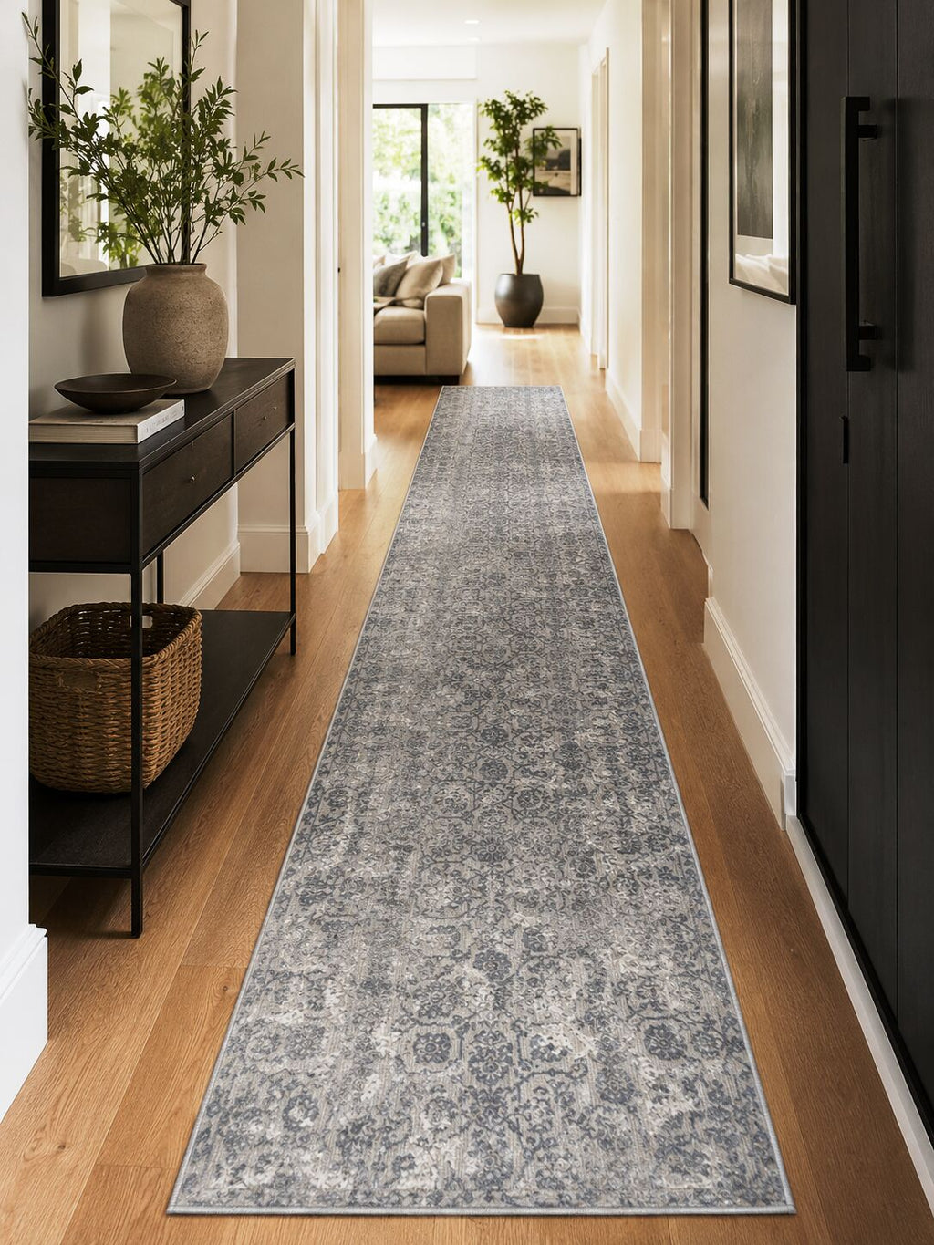 Super Soft France 80cm Wide Hall Runner Grey Persian Design Allover by the Meter