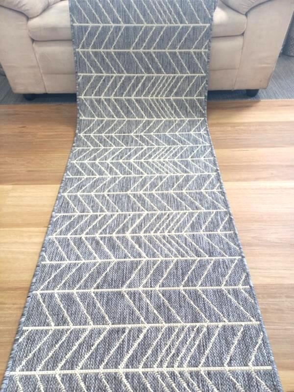 Clearance Hall Runners Rubber Backed Gest Shaded Grey Herringbone 67 or 80cm Wide End of Roll Edged Runner