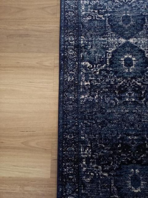 Persian Wash Design Hall Runner Chorus Navy Medallions 80cm wide by the meter Soft Feel