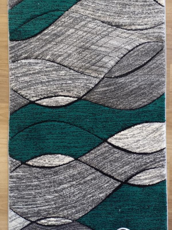 Hall Runner 80cm wide by the Meter Grey Teal Green Waves 14mm Thick Diamond