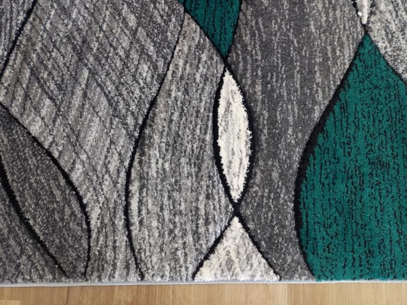 Hall Runner 80cm wide by the Meter Grey Teal Green Waves 14mm Thick Diamond
