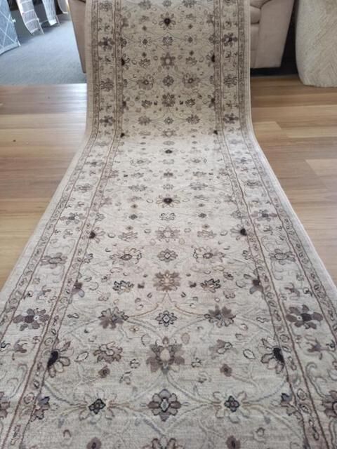 Hall Runner by the meter High Quality Imagination Allover Beige Taupe Persian Design 13mm Thick