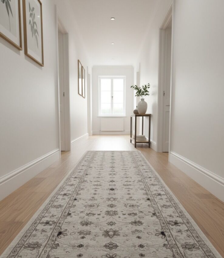 Hall Runner by the meter High Quality Imagination Allover Beige Taupe Persian Design 13mm Thick