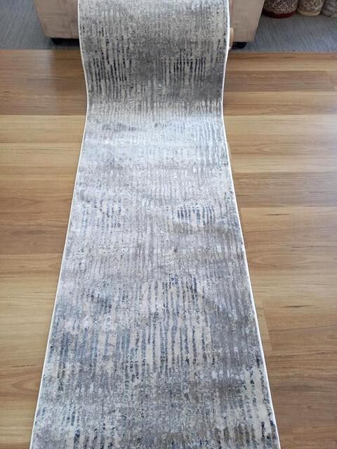 Super Soft Fibers Lines Raj Cream Blue 80cm Wide by the Meter Hall Runner