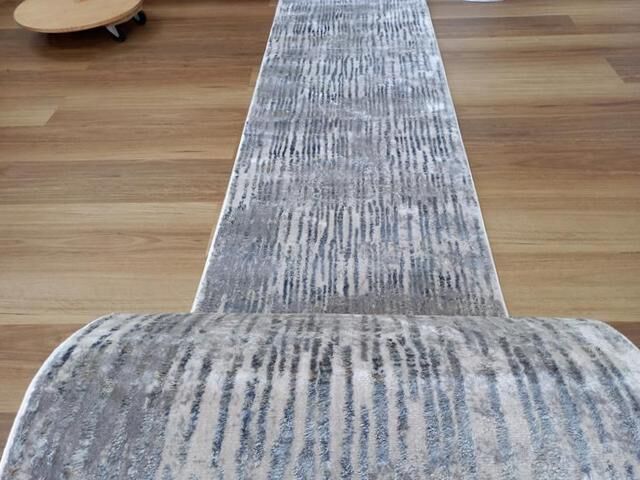 Super Soft Fibers Lines Raj Cream Blue 80cm Wide by the Meter Hall Runner
