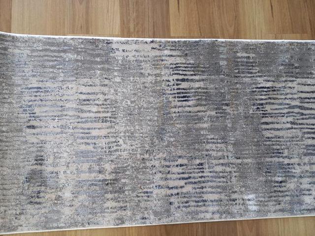 Super Soft Fibers Lines Raj Cream Blue 80cm Wide by the Meter Hall Runner