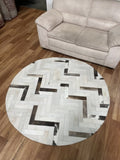 150cm Round Patchwork Cream Brown Chevron Cowhide Floor Rug