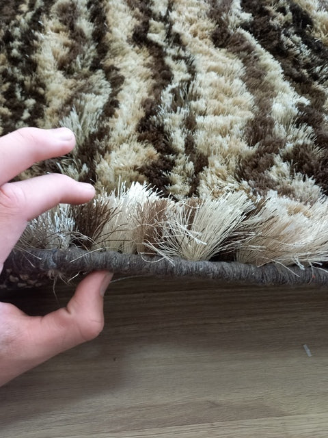Stain Resistant Thin Polyester Stripes Khaki Multi Shaggy Rugs 160X230CM