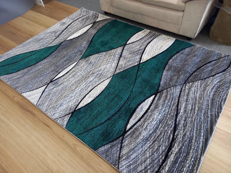 Aurora Grey Teal Green Waves 14mm Thick Modern Design Floor Area Rugs