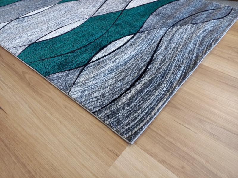 Aurora Grey Teal Green Waves 14mm Thick Modern Design Floor Area Rugs