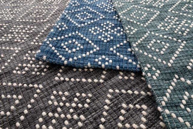 Flatwoven Wool Hazelmere Design Diamonds Grey Teal Floor Area Rugs and Runners