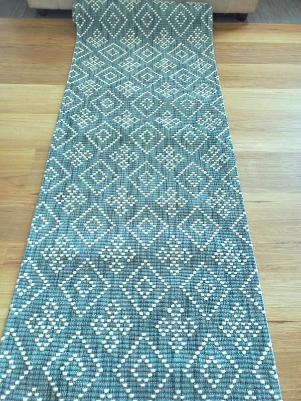 Flatwoven Wool Hazelmere Design Diamonds Grey Teal Floor Area Rugs and Runners