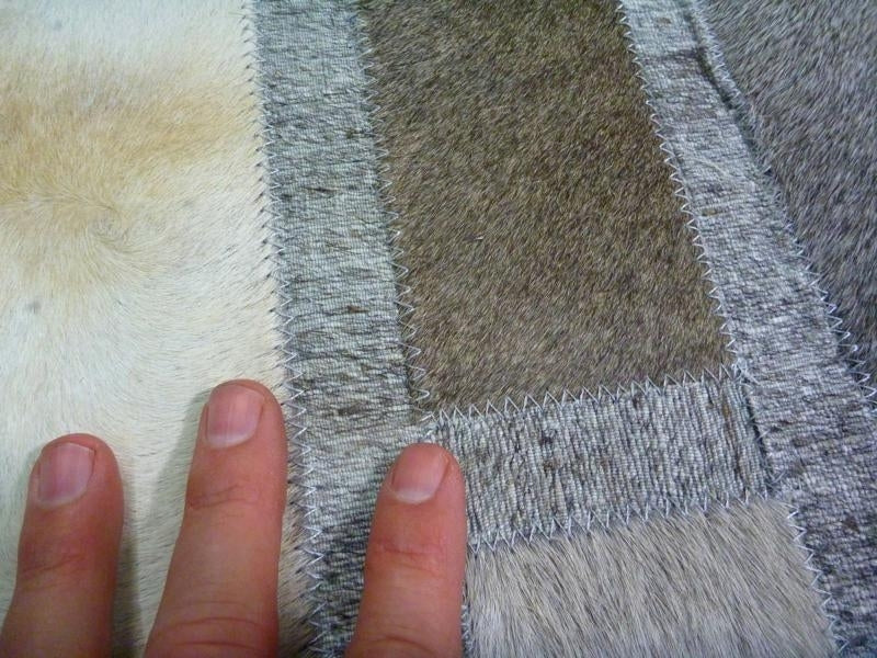 Cowhide Leather Patchwork Floor Area Rug Avik Bricks Grey