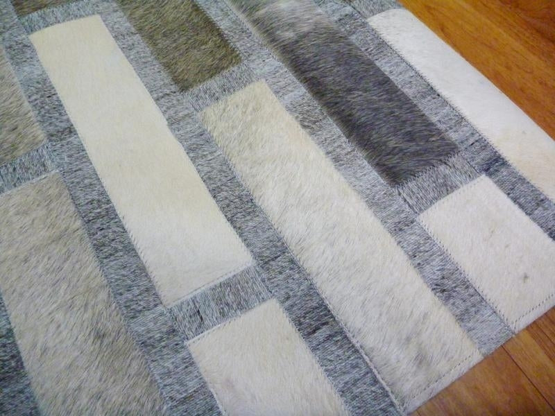 Cowhide Leather Patchwork Floor Area Rug Avik Bricks Grey
