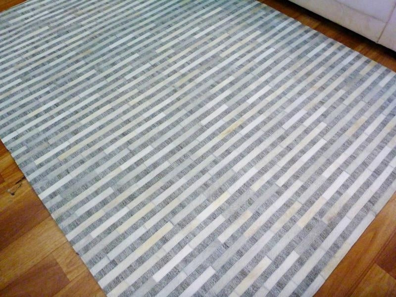 Cowhide Leather Patchwork Floor Area Rug Avik Lines Natural