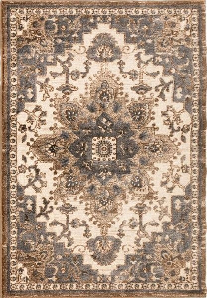 Persian Soft Heat-set Polypropylene Medallion Cream Grey Cannon 12mm Thick Floor Rugs