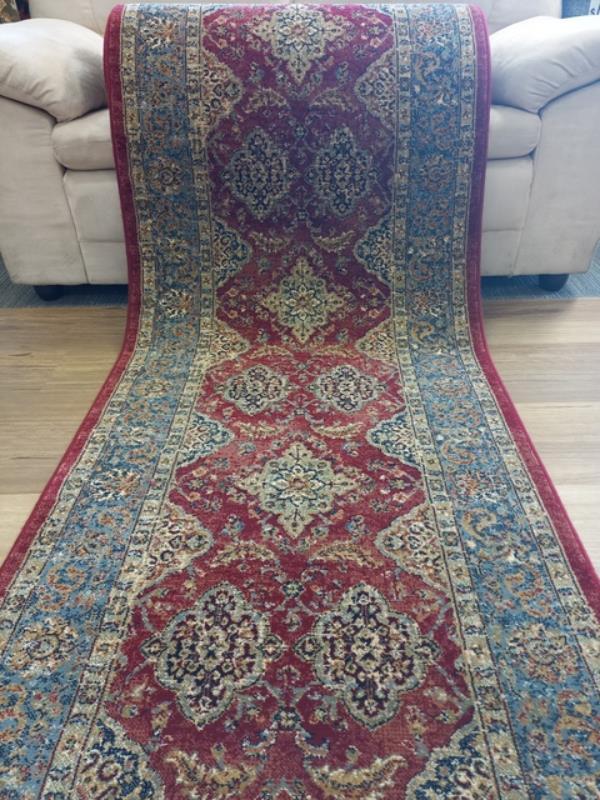 Persian Design Hall Runner by the Meter 80cm or 100cm Wide Red Blue Elite Bakhtiari Soft High Quality