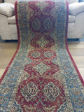 Persian Design Hall Runner by the Meter 80cm or 100cm Wide Red Blue Elite Bakhtiari Soft High Quality