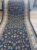 Persian Design Hall Runner by the Meter 80cm or 100cm Wide Navy Elite Soft High Quality