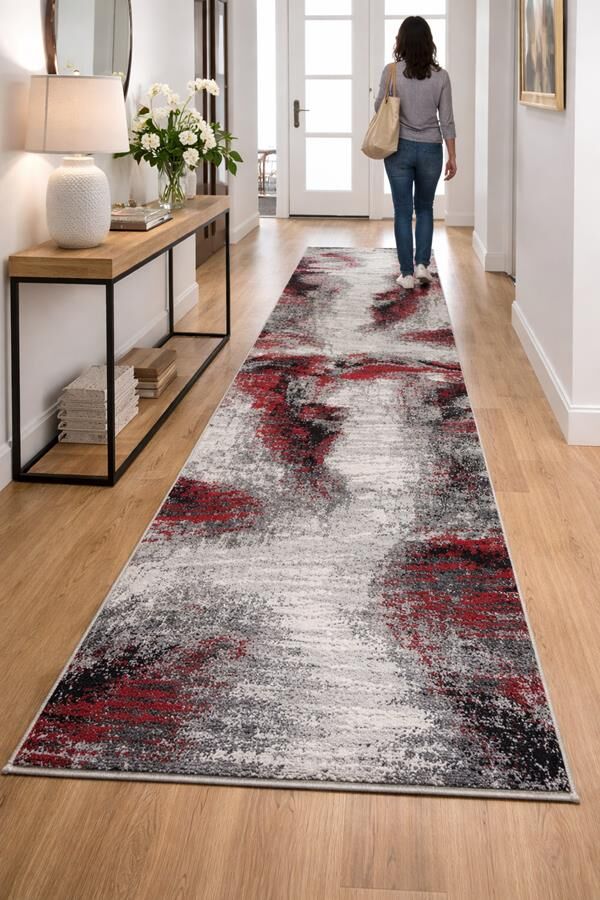 Clearance Hall Runners Bright Mystery Grey Black Red 80cm Wide End of Roll Edged