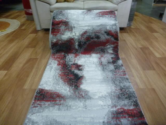 Clearance Hall Runners Bright Mystery Grey Black Red 80cm Wide End of Roll Edged