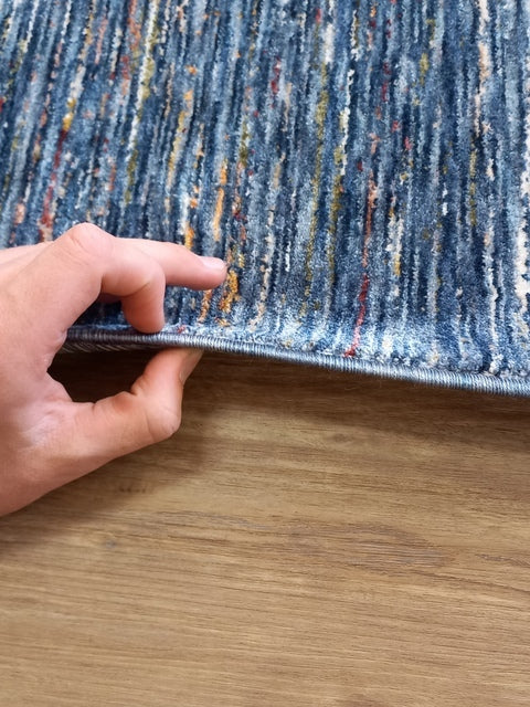Soft Feel Modern Design Floor Area Rugs Fiano Blue Static Plain