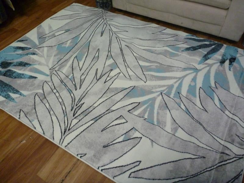 Modern Design Concentrate Grey Blue Leaves Affordable Floor Area Rugs