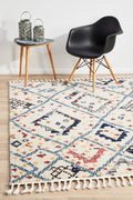 Contemporary Textured Fringed Rabat Design White Mesh Floor Area Rugs and Runners