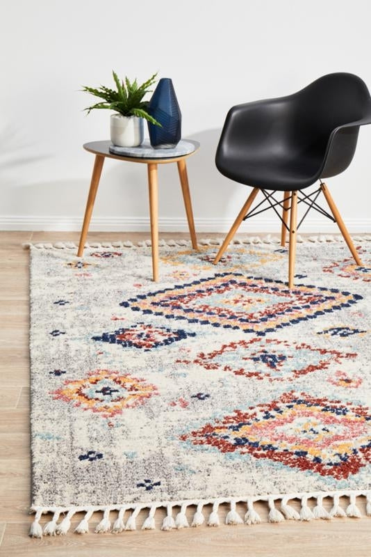 Contemporary Textured Fringed Rabat Design Silver Diamonds Floor Area Rugs and Runners