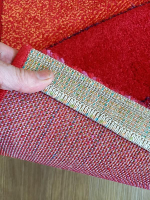 Modern Textured Geometric Design Bright Coloured Rainbow Red Floor Area Rugs