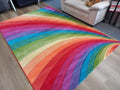 Modern Textured Geometric Design Bright Coloured Rainbow Red Floor Area Rugs