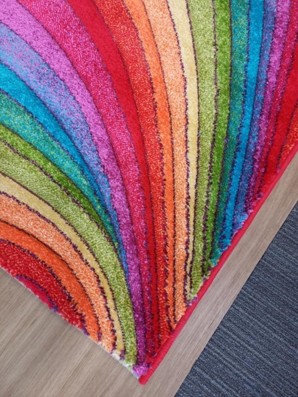 Modern Textured Geometric Design Bright Coloured Rainbow Red Floor Area Rugs