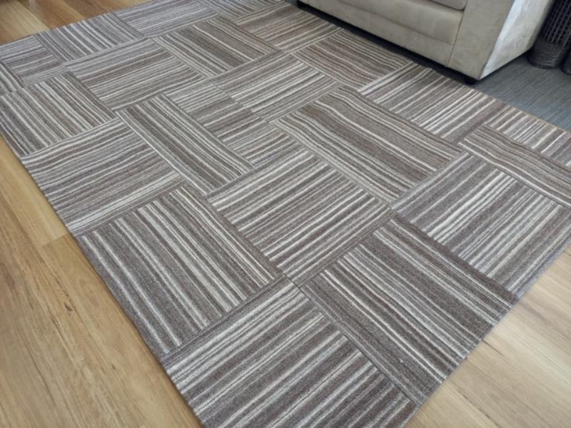 Flat-weave Modern Patchwork Wool Floor Rug Fossil