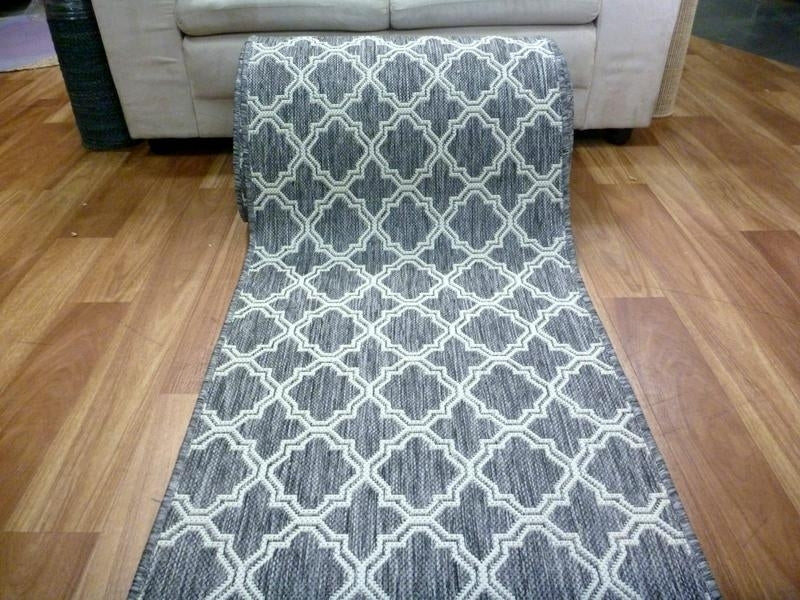 Clearance Hall Runners Gest Shaded Grey Flat-weave Moroccan 67 or 80cm Wide End of Roll Edged