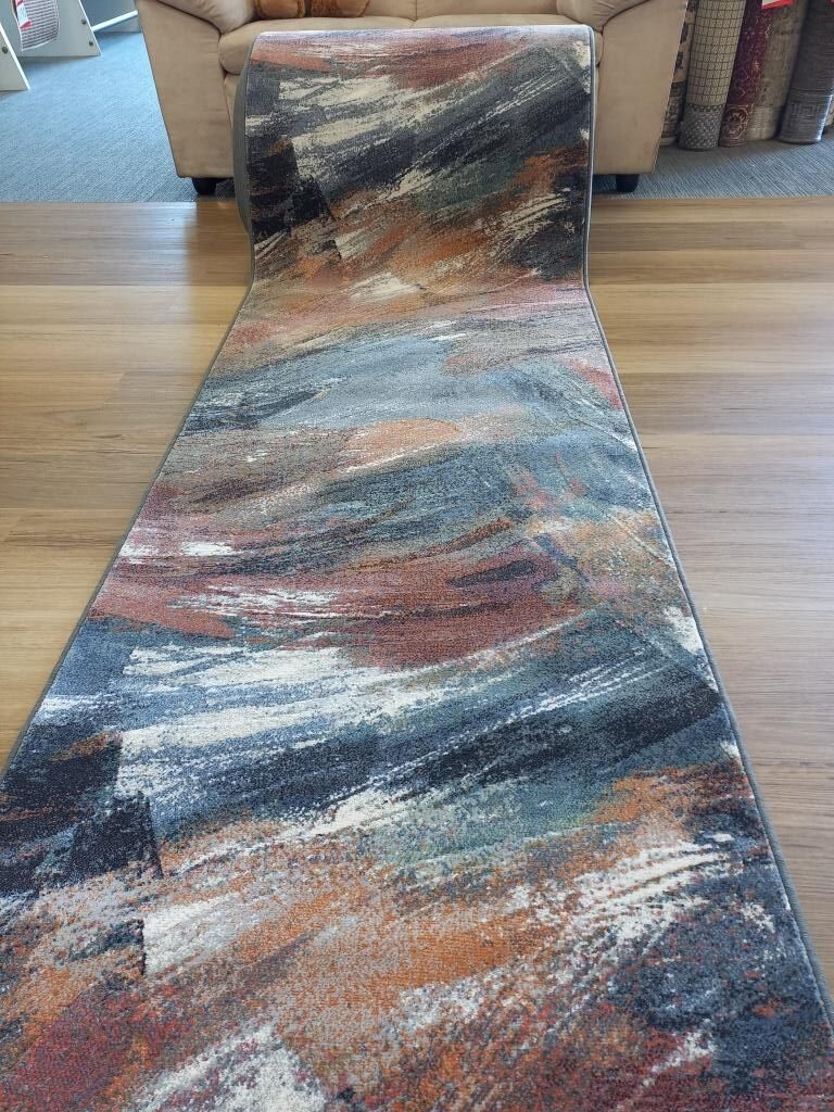 Clearance Hall Runners Aurora Multi Brushstrokes Design 80cm Wide End of Roll Edged High Quality
