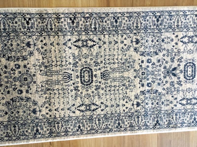 Clearance Hall Runners Chorus Cream Blue Allover Detailed 80cm Wide End of Roll Edged