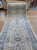 Clearance Hall Runners Chorus Cream Blue Allover Detailed 80cm Wide End of Roll Edged