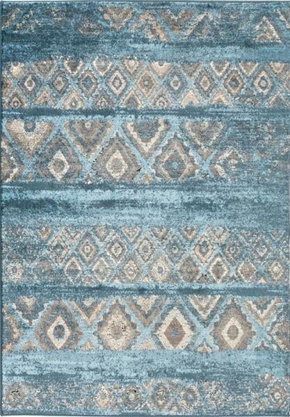 Modern Diamonds Design Blue Soft Feel Raffia 11mm Thick Floor Area Rug