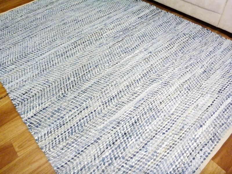Leather and Jute Floor Rug Rustic Charm Blue