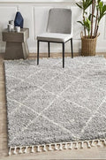 Soft 40mm Thick Fringed Basmati Design Silver Moroccan Floor Area Rugs and Runners