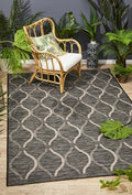 Indoor Outdoor Flatwoven Portico Design Black Waves Floor Area Rugs and Runners