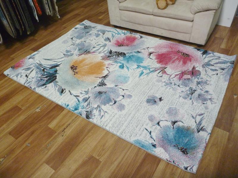 Bright Modern Design Floor Area Rugs Eternal Flower Blooms Multi Coloured