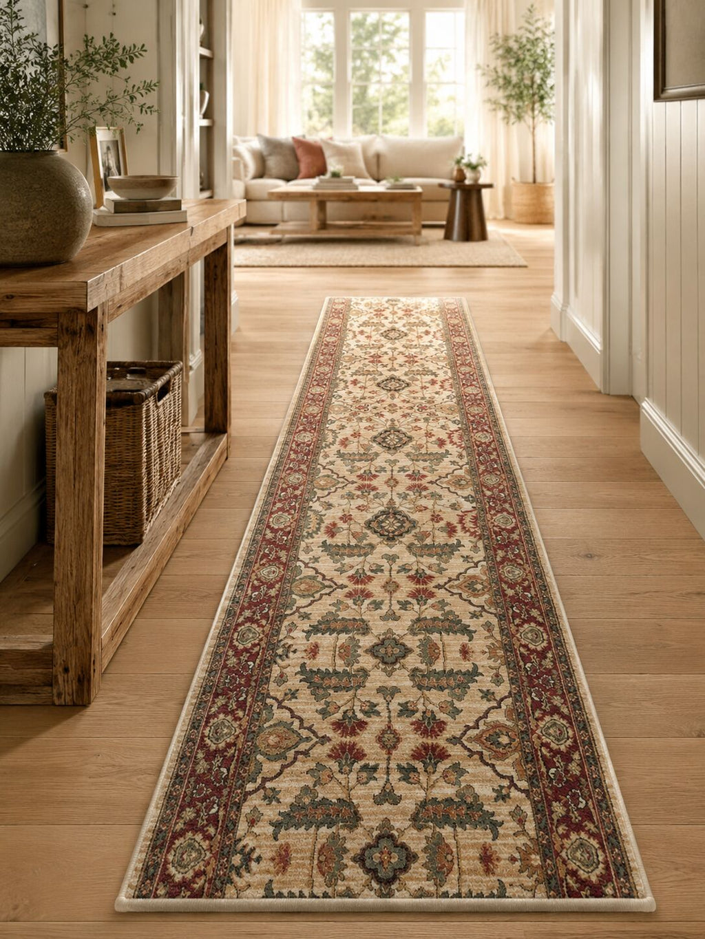 Clearance Hall Runners Heritage Beige Detailed Allover Soft Feel Pile 80cm Wide End of Roll Edged