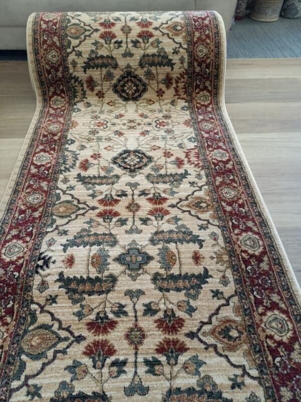 Clearance Hall Runners Heritage Beige Detailed Allover Soft Feel Pile 80cm Wide End of Roll Edged