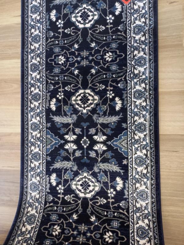 Clearance Hall Runners Heritage Navy Detailed Allover Soft Feel Pile 80cm Wide End of Roll Edged