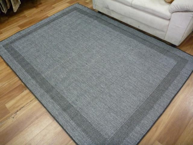 Washable & Reversible Outdoor Patio Plain Design Charcoal Floor Area Rugs