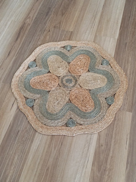 Enviro Plaited Braided Jute Round Circle Butterfly Natural Green