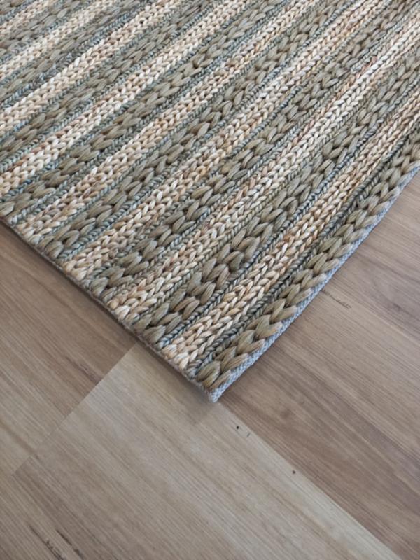 Chunky Jute Natural Fiber Green Tri Weave Floor Area Rug