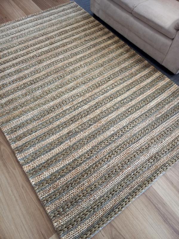 Chunky Jute Natural Fiber Green Tri Weave Floor Area Rug